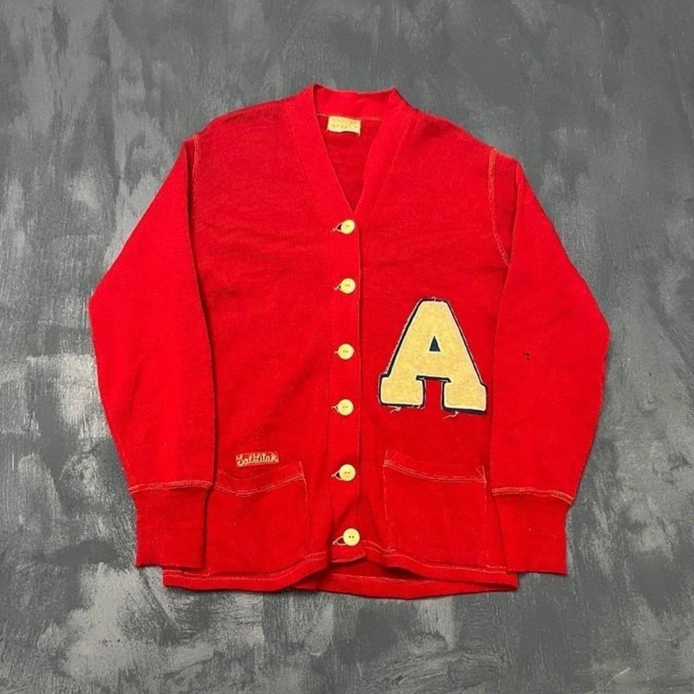 Vintage Letterman Cardigan Mens Medium Red 1950s Wool USA